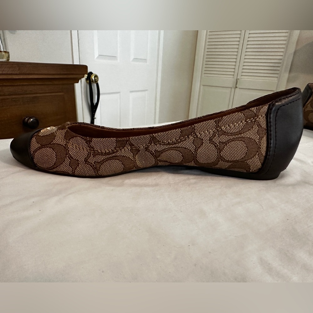 Coach Brown Signature Canvas and Dark Brown Toe Cap Flats - Picture 6 of 8